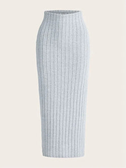 Casual Einfarbig Rippen Strick-Bleistiftrock für Damen