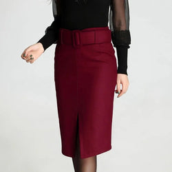 Woll-Bleistiftrock mit Gürtel – Eleganter High-Waist Mid-Length Rock in großen Größen