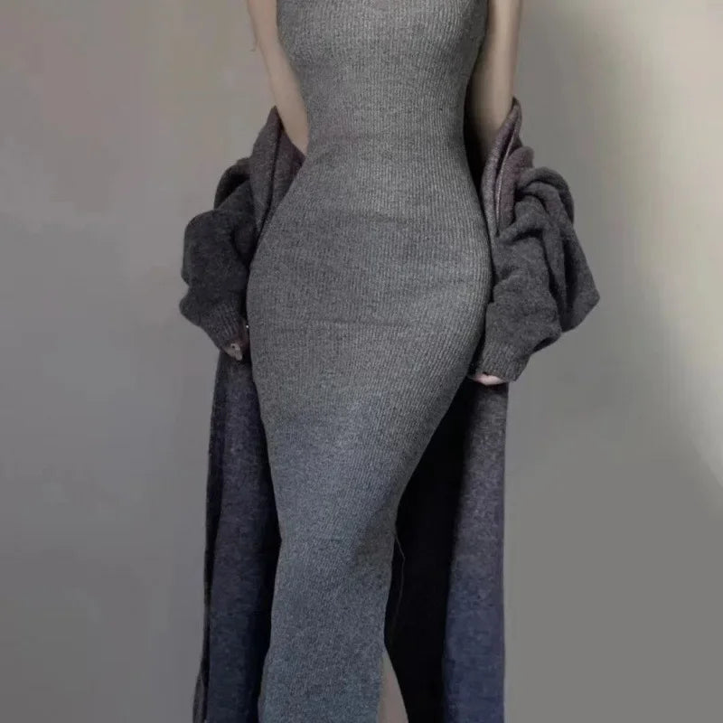 Zweiteiler Strickset Damen – Sexy Strickkleid mit Cardigan