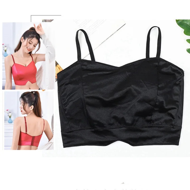 Satin Crop Top mit Polsterung & Spaghettiträgern