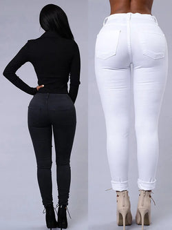 High Waist Ripped Skinny Jeans – Schwarze Denim mit Cut-Outs