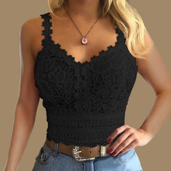 Sexy Spitzen-Crop-Top mit V-Ausschnitt – Ärmelloses Tanktop für Damen