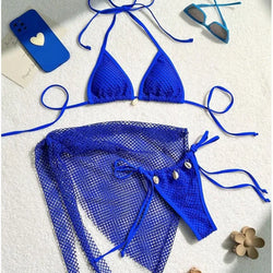 Sexy 3-teiliges Brazilian Bikini Set – Damen Push-Up Badeanzug mit Strandrock & Low-Waist Slip