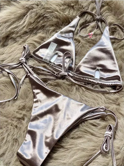 Metallic Satin Bikini Damen – Wrap Around Halter Zweiteiler
