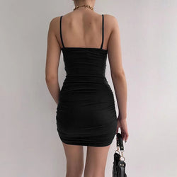 Sexy Spaghetti Strap Bodycon Kleid Frauen Backless Falten Wrap Hüfte Kleider Weibliche Kausalen Streetwear Dünnes Kleid Vestidos Roben