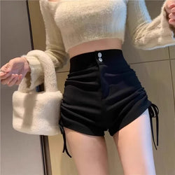 Damen hoch taillierte schlankmachende Fleece-gefütterte Petite Black Hose mit weitem Bein Sexy Spicy Hot Pants Sommershorts
