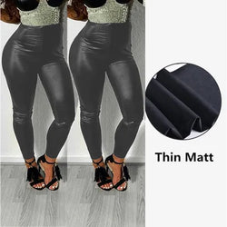Schwarze Sexy PU Leggings Damen Hohe Taille Skinny