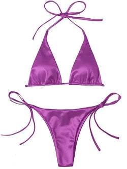 Metallic Satin Bikini Damen – Wrap Around Halter Zweiteiler