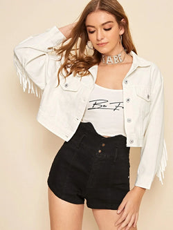 Vintage Jeansjacke mit Fransen – Kurze Damen Denim Jacke im Streetwear-Stil