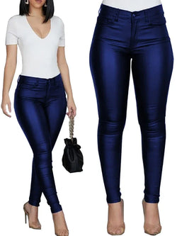 Mid Waist Leather-Look Pants – Figurbetonte Bleistifthose