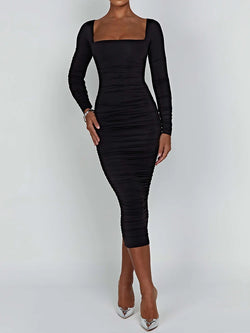 Sexy figurbetontes Kleid mit quadratischem Ausschnitt – Langarm & elegant