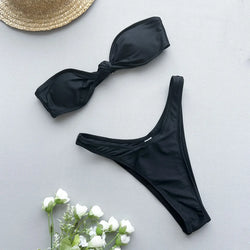 Bandeau Geknoteter High-Cut Bikini – Brasilianischer Stil für selbstbewusste Frauen