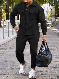 2025 Neues Herren-Herbst-/Winter-Set mit Diamanten besetzten, bestickten einteiligen Doppeltaschen-Einfarbhosen mit langen Ärmeln