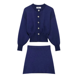 Zweiteiler Damen – Retro Strickjacke & Minirock im Slim Fit