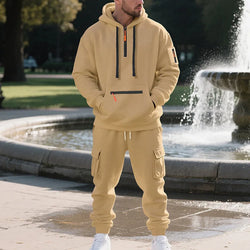 Herren-Sportanzug-Stil, Herbst- und Winter-Fleece, lässige Sportbekleidung für Herren, Reißverschlusspullover, Arbeitshosenanzug mit mehreren Taschen