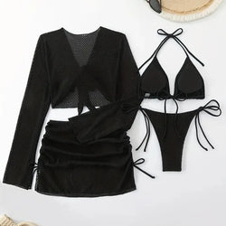 Sexy Damen Bikini Set – 4-teilig, High Waist, ohne Bügel