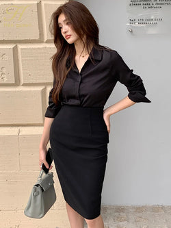 Eleganter Bleistiftrock von H Han Queen – High-Waist Büro- & Sommerrock in Schwarz
