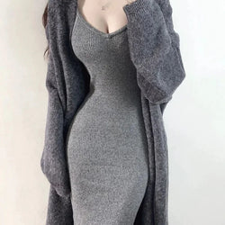 Zweiteiler Strickset Damen – Sexy Strickkleid mit Cardigan