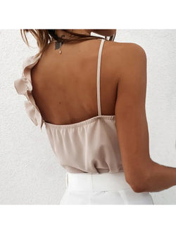 Bluse sexy V-Ausschnitt Rüschen Blusen rücken freie Spaghetti träger