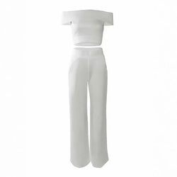 Schulterfreier Zweiteiler Damen – Kurzarm Top & Figurbetonte Hose