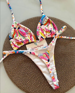 Print Sexy Bikini-Set – Y2K Neckholder & Lace-Up Design