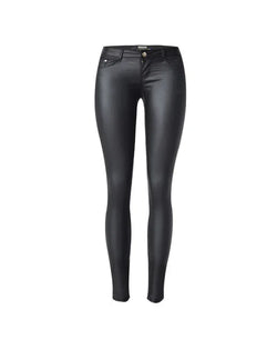 Damen-Lederhose mit niedrigem Bund – Stretch-PU-Kunstleder Bleistifthose