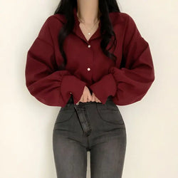 Minimalistisches Blusenshirt mit Laternenärmeln – Büro & Casual Look
