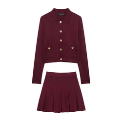 Strick Zweiteiler Damen – Eleganter Cardigan mit Knöpfen & Minirock