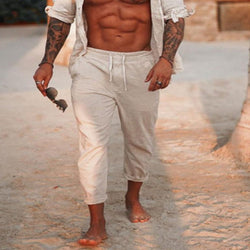 Men's Casual Linen Holiday Solid Color Breathable Trousers