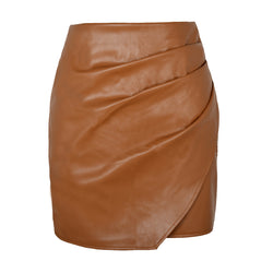 Women's High Waist Irregular PU Leather Skirt
