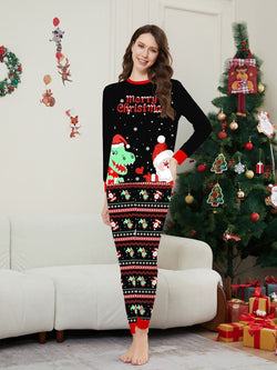 Cartoon Dinosaur Printed Black Pajamas Parent-child Suit