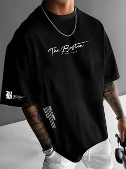 New Men's Round Neck Loose Casual Letter Short Sleeve