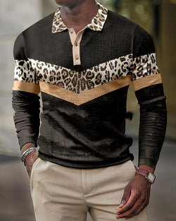 New Long Sleeve 3D Stripe Lapel Comfortable Casual Men's Fashion Polo Shirt