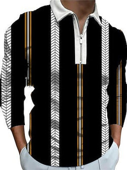 New Long Sleeve 3D Stripe Lapel Comfortable Casual Men's Fashion Polo Shirt