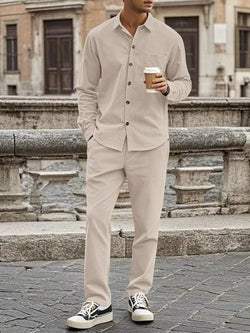 Casual Sports Lapel Long Sleeve Button Cardigan Trousers