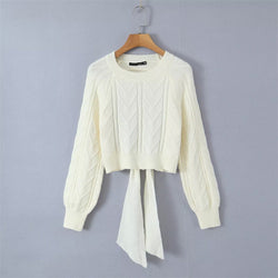 Kurz geschnittener Rückenfreier Strickpullover mit Schleife – Trendy Streetstyle