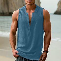 Casual Men's Cotton And Linen Sleeveless Bottoming Shirt