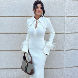 Elegantes Damenkleid mit Polokragen – Langer, figurbetonter Stil