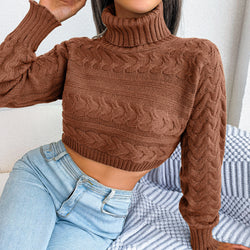 Gemütlicher Strickpullover mit Zopfmuster &amp; Hohem Kragen – Casual Edition