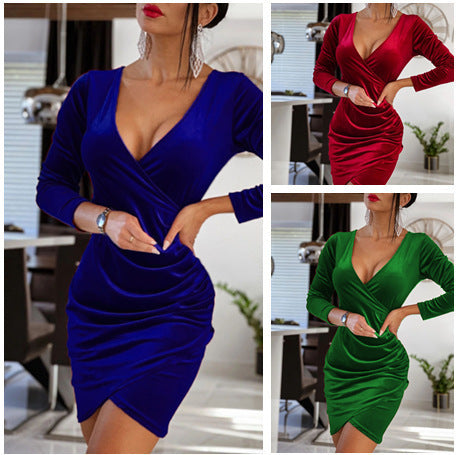 Elegantes V-Ausschnitt Kleid in Einfarbigem Design