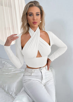Elegantes Damen Oberteil mit Kreuzkragen – Slim Fit Langarm Shirt