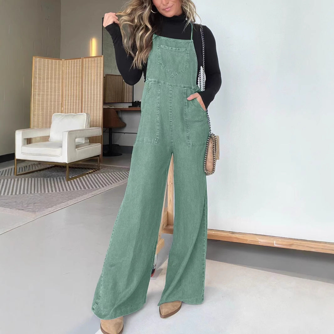 Fashion Denim Wide Leg Jumpsuit – Stylischer Jeans-Overall für Damen