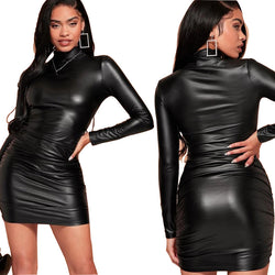 Bodycon Minikleid aus Kunstleder – Schwarz &amp; Silber