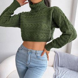 Gemütlicher Strickpullover mit Zopfmuster &amp; Hohem Kragen – Casual Edition